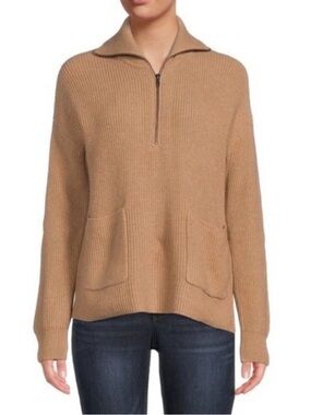Madewell Glenbrook Half Zip Pullover Sweater Camel Drop Shoulder Boxy Wool Blend